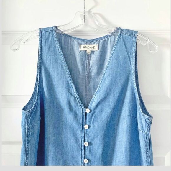 Madewell Button Front V Neck Relax Fit Blue size Extra Small - Picture 5 of 10